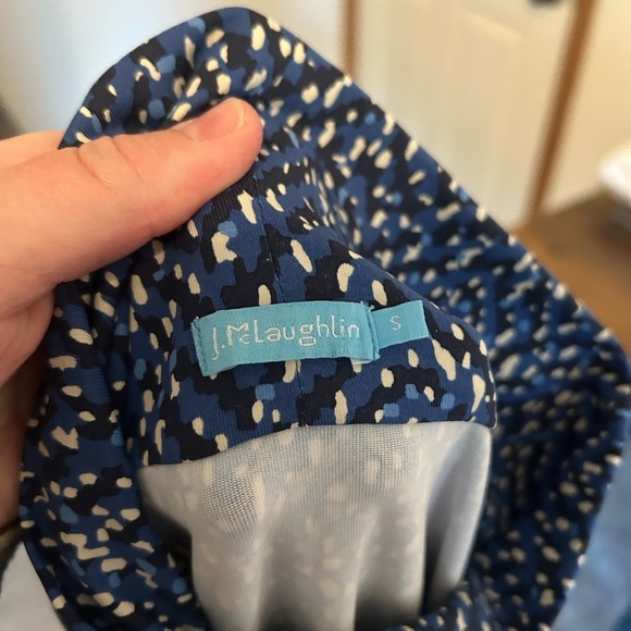 J. McLaughlin Debbie Dress Women's small Blue Print Catalina Cloth Mock Neck - Picture 9 of 9